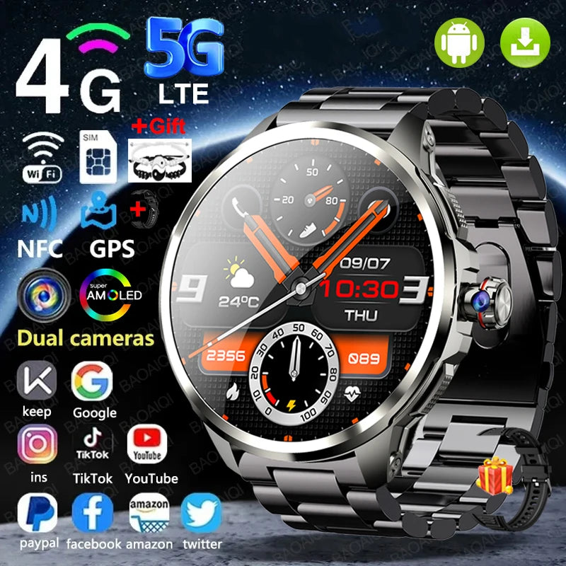 Smartwatch 4G com 16GB+256GB de RAM, tela AMOLED de 1,95 polegadas, bateria de 2100mAh, câmera de 900W, GPS, Wi-Fi, download de aplicativos Google, Android 9.0.
