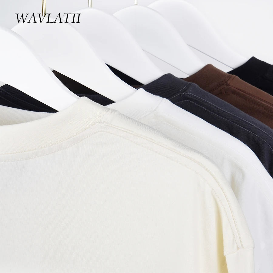 Wavlatii camisetas de verão de grandes dimensões para mulheres homens marrom casual feminino coreano streetwear camisetas unissex básico sólido jovem legal topos