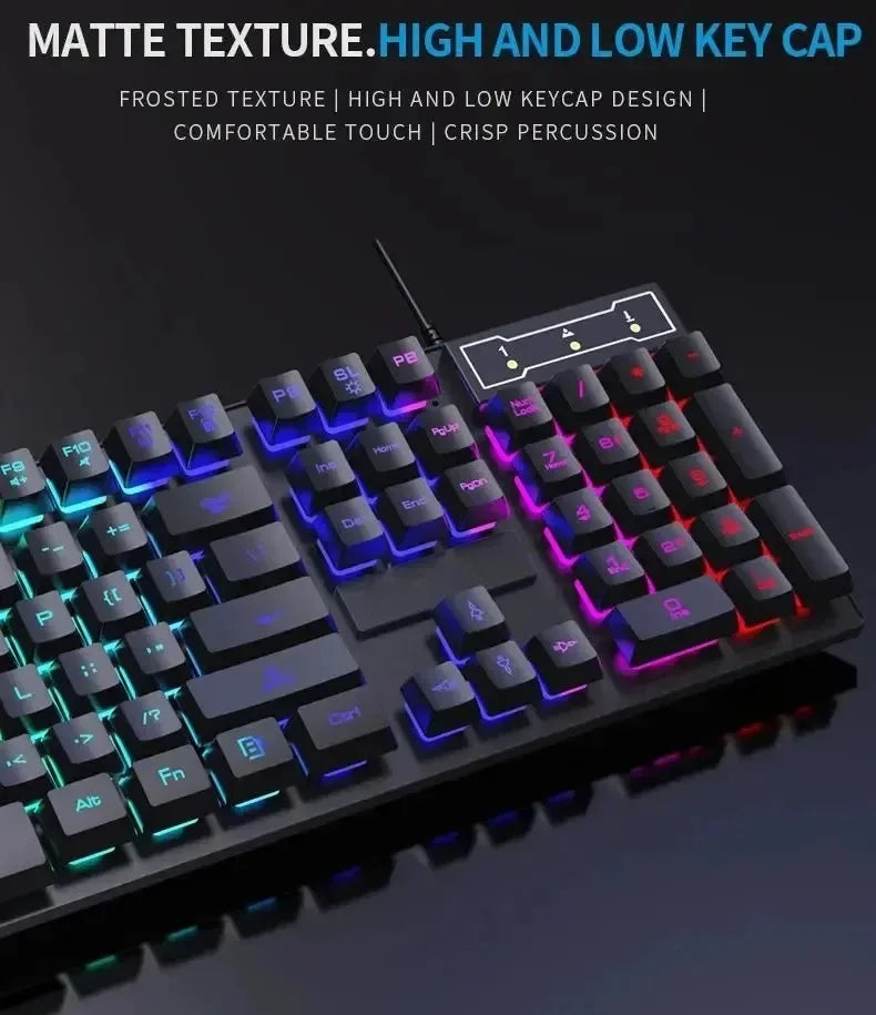 Teclado mecânico retroiluminado kebidumei com 104 teclas, teclado para jogos com fio, conjunto de teclado e mouse luminosos para jogadores, pc, laptop, escritório