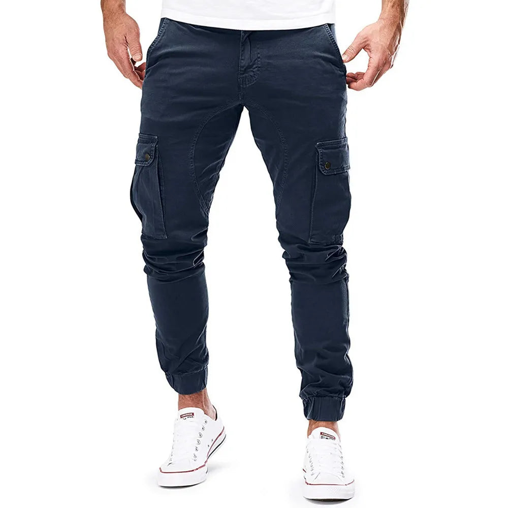 Calças masculinas finas moda casual jogger calças 2020 streetwear calças de carga multi-bolsos calças de fitness ginásios moletom dos homens