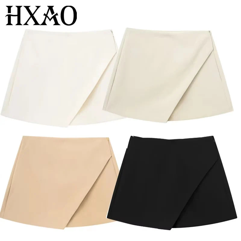 Hxao skort para mulher de cintura alta branco preto saia calças mulher verão 2024 assimétrico cáqui saia shorts casual feminino skort