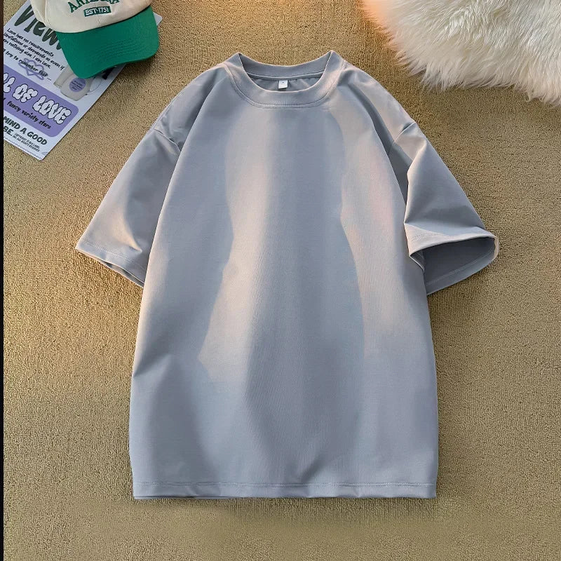 Camiseta Unissex 2026 de Algodão Pesado 200g, Ombro Completo, Solta, para Casal, Verão, Meia Manga, Básica, Casual, Streetwear, Respirável