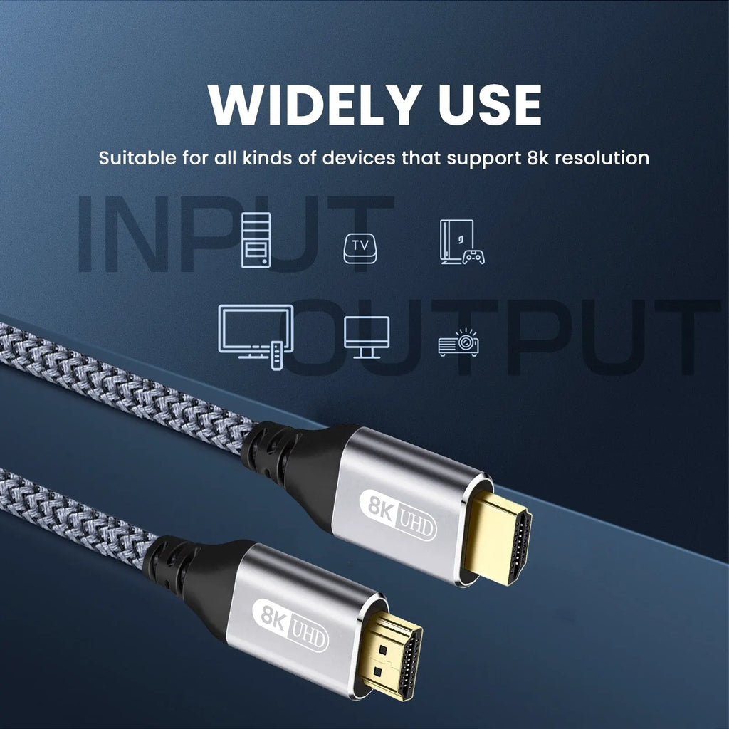 Cabo HDMI 2.1 Cabo HDMI 8K 60Hz 4K 120Hz 48Gbps EARC ARC HDCP Ultra High Speed HDR para HD TV Laptop Projetor PS4 PS5
