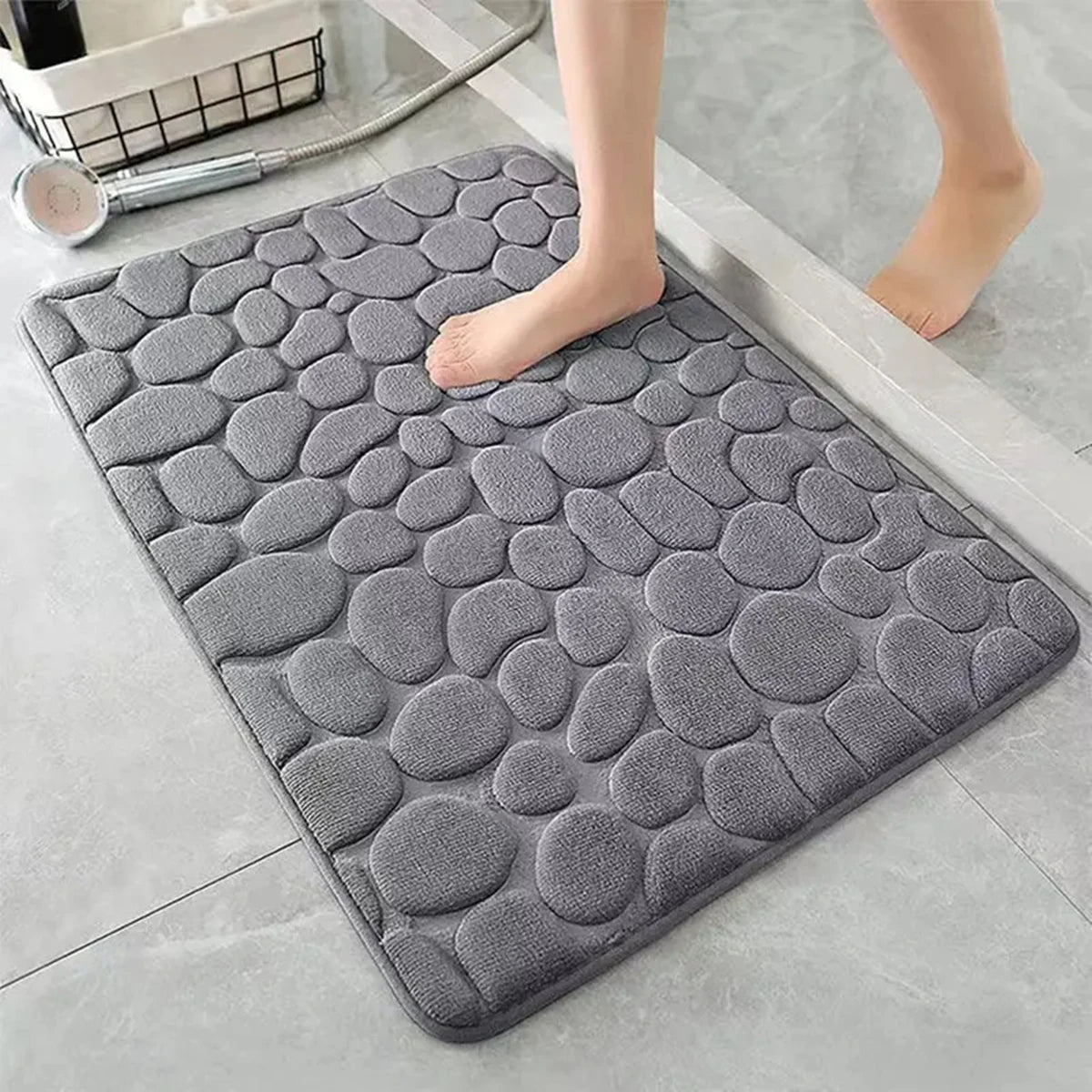 3D antiderrapante banheiro esteira, absorvente capacho, cobblestone gravado tapete, porta tapetes, máquina lavável, secagem rápida