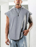 Cor sólida 2023 marca nova regata masculina colete sem mangas camisetas para masculino com capuz homem coletes topos hip hop regata masculina t camisa