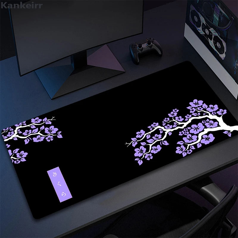Grande Roxo Sakura Mouse Pad, Escritório Mousepad, PC Gamer Mousepad, Tapete de Mesa Kawaii, Tapetes De Teclado De Borracha, Presentes, 900x400
