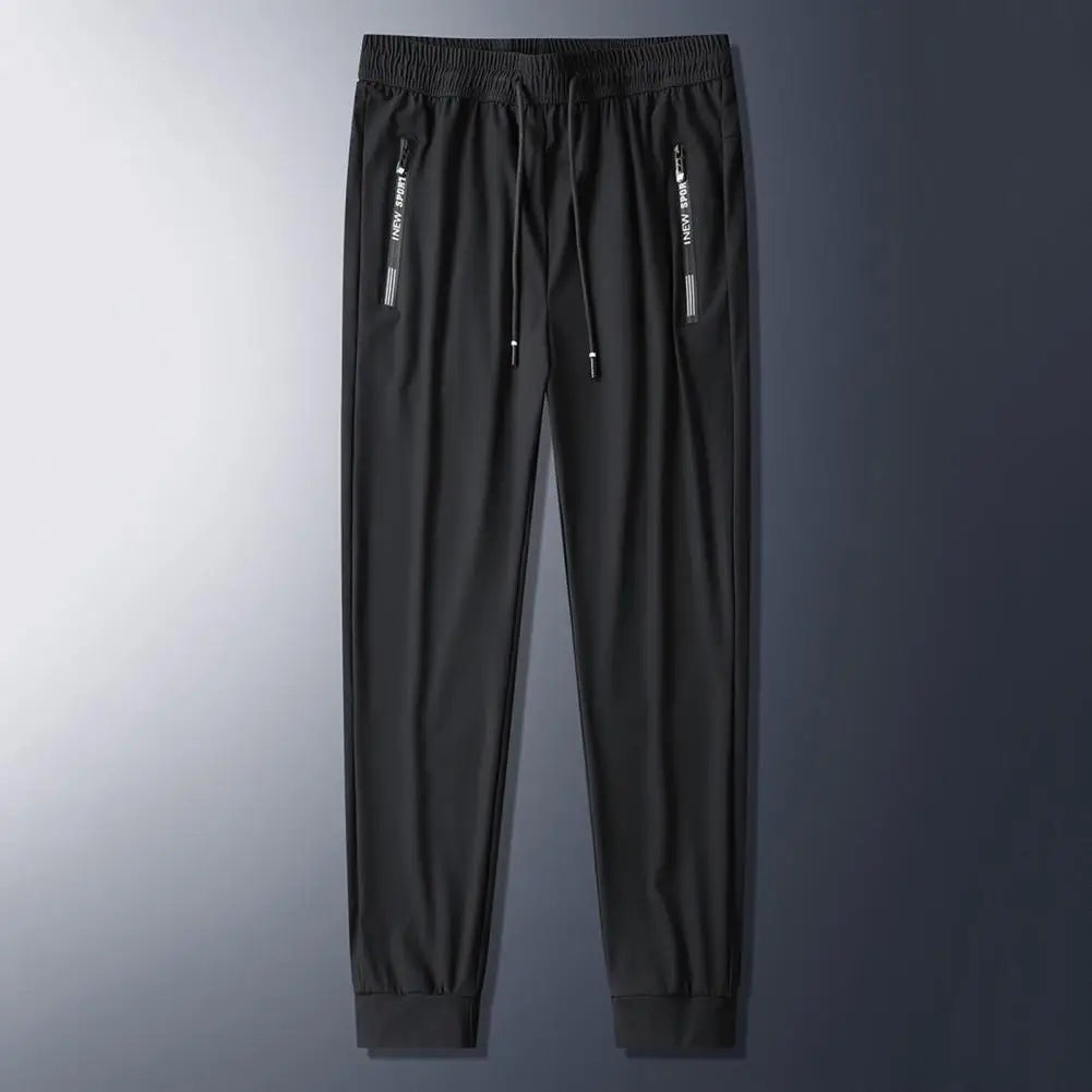 Calça esportiva de seda gelo masculina, malha, secagem rápida, de tornozelo, respirável, casual, fina, solta, elástica, verão