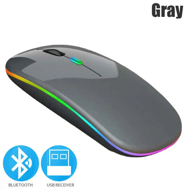 Rato sem fio bluetooth 5.0 com usb recarregável rgb luz para computador portátil computador pc macbook gaming mouse 2.4ghz 1600dpi