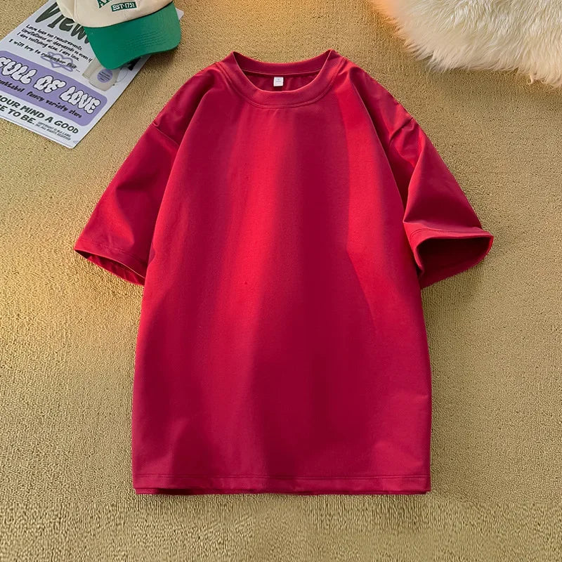 Camiseta Unissex 2026 de Algodão Pesado 200g, Ombro Completo, Solta, para Casal, Verão, Meia Manga, Básica, Casual, Streetwear, Respirável