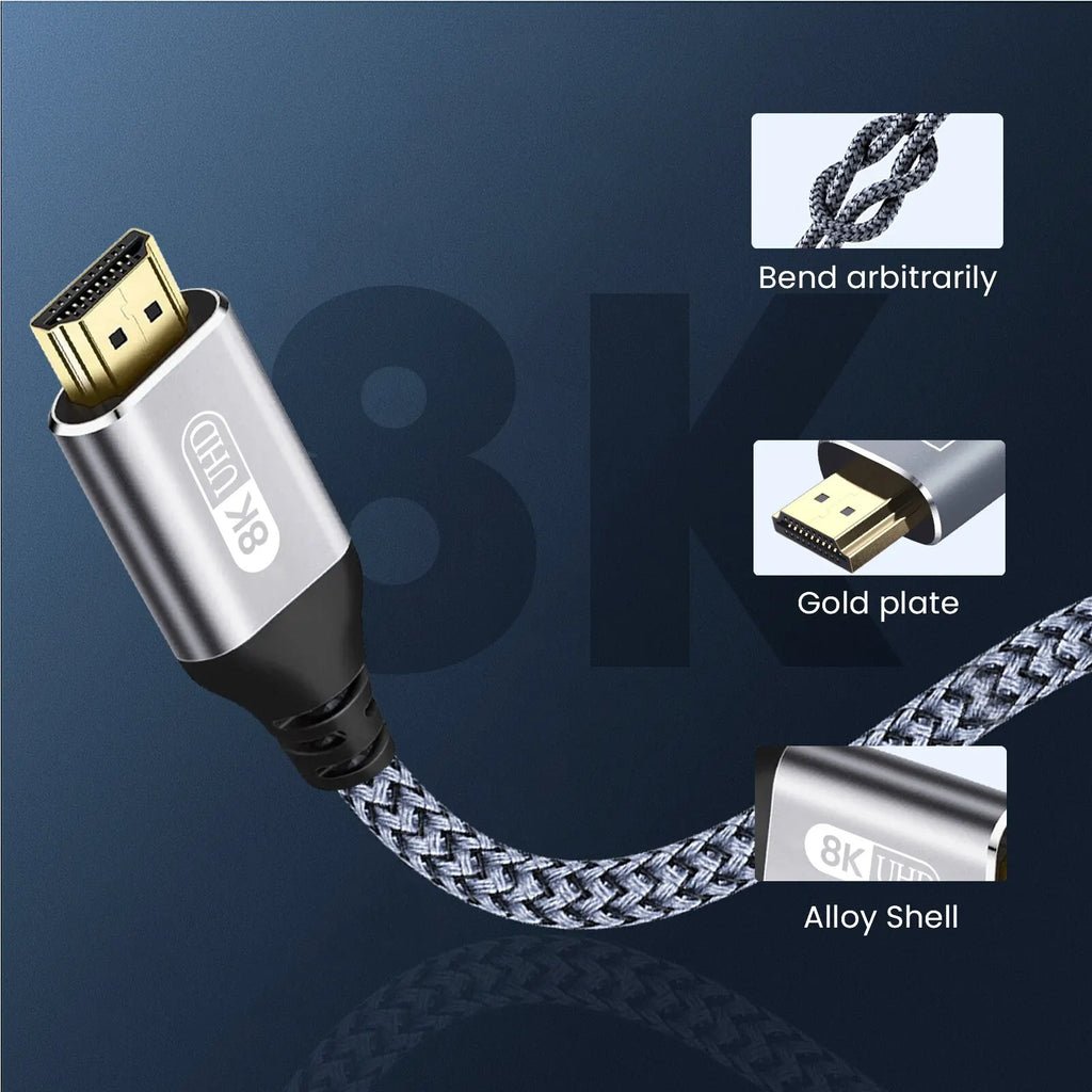 Cabo HDMI 2.1 Cabo HDMI 8K 60Hz 4K 120Hz 48Gbps EARC ARC HDCP Ultra High Speed HDR para HD TV Laptop Projetor PS4 PS5