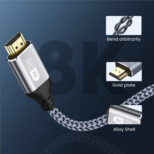 Cabo HDMI 2.1 Cabo HDMI 8K 60Hz 4K 120Hz 48Gbps EARC ARC HDCP Ultra High Speed HDR para HD TV Laptop Projetor PS4 PS5