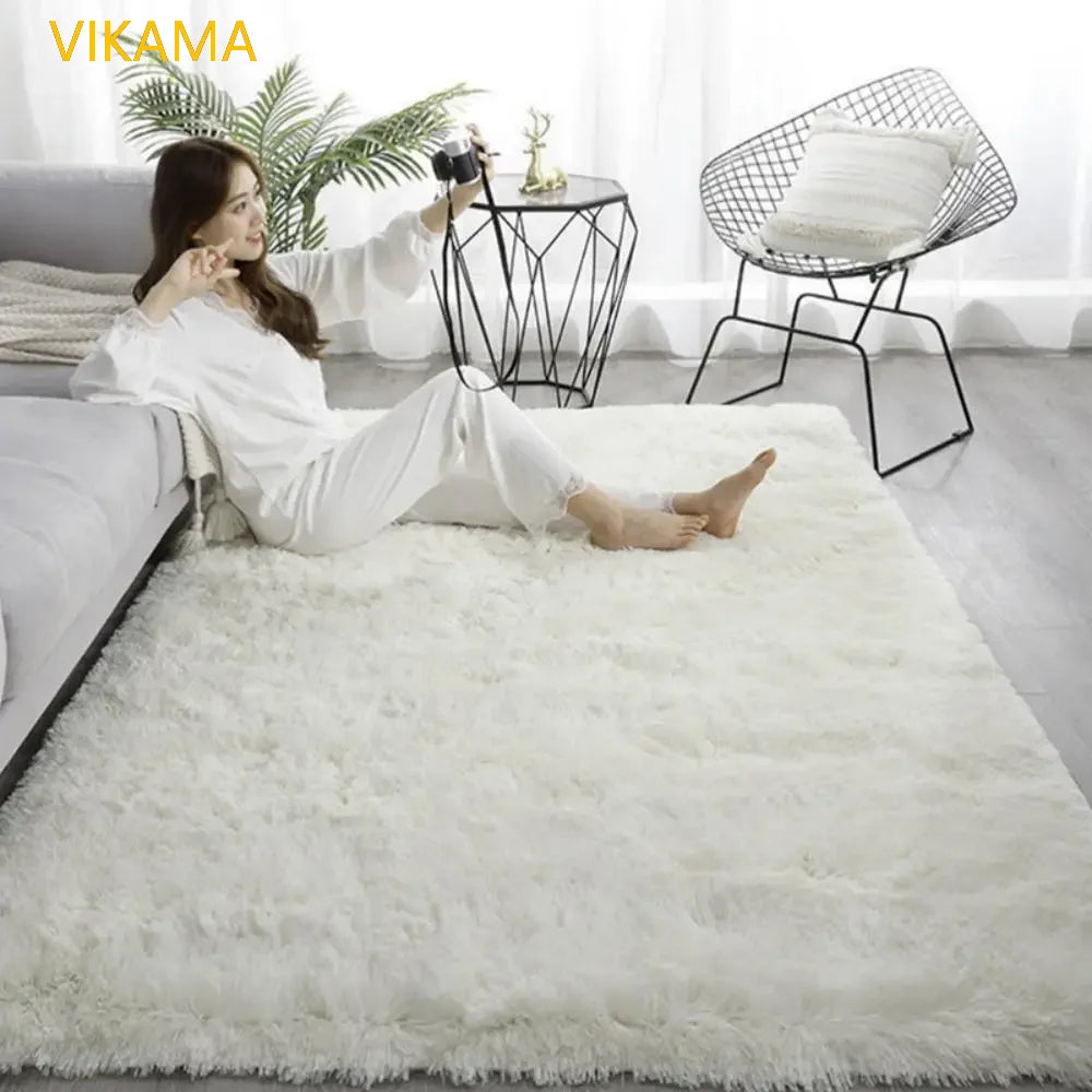 VIKAMA-Tapete simples de lã de seda, cobertor de cama monocromático, mesa de café, quarto e sala, macio de alto grau