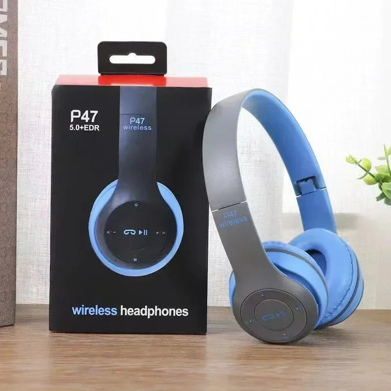 Fone de Ouvido Bluetooth Sem Fio P47 com Microfone, Headset Dobrável, Som HiFi com Graves, Fone de Ouvido Estéreo para Smartphones, TV e Jogos