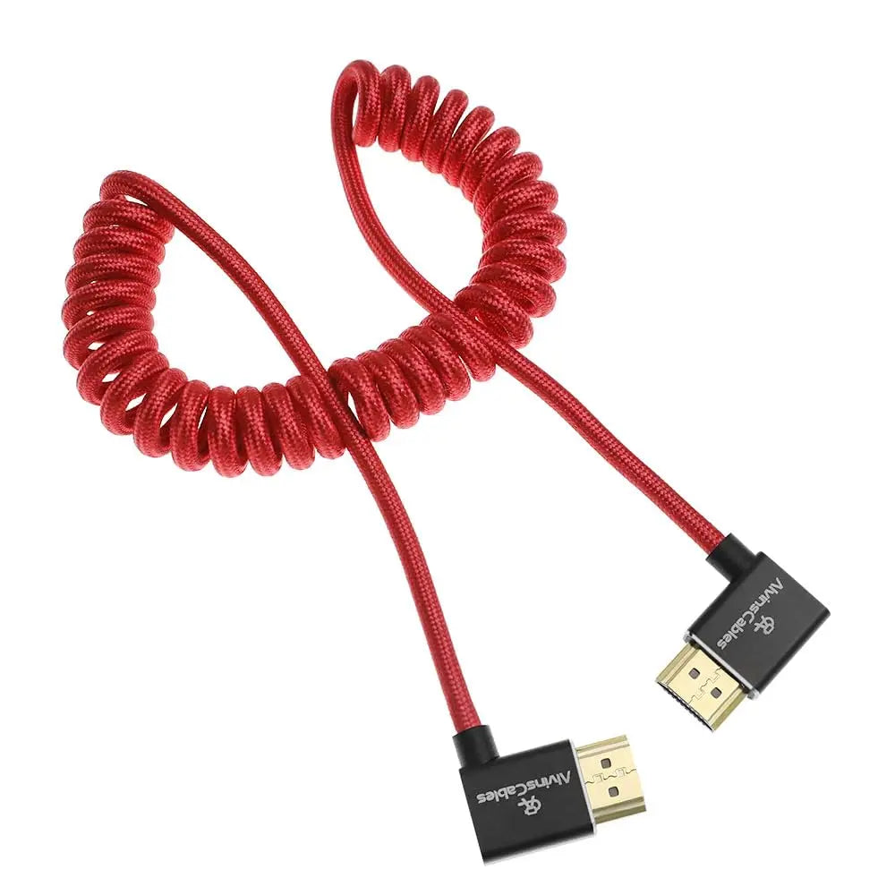 Alvin's Cables 8K HDMI 2.1 Cabo 8K 60Hz 4K 120Hz de alta velocidade para monitor Atomos Ninja, cabo enrolado trançado de ângulo esquerdo para direito