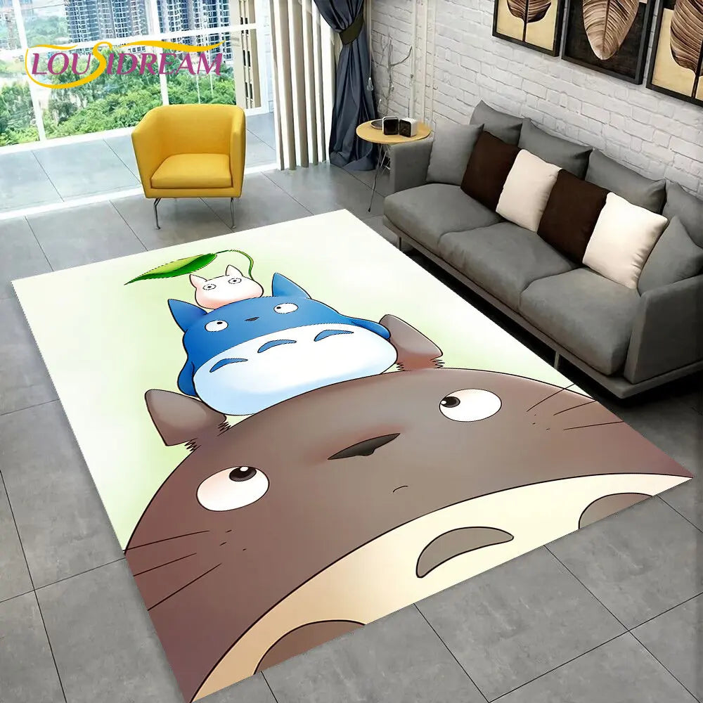 Tapete de Área 3D Antiderrapante Infantil com Desenho Animado O Meu Vizinho Totoro, para Sala de Estar, Quarto, Sofá e Decoração de Porta