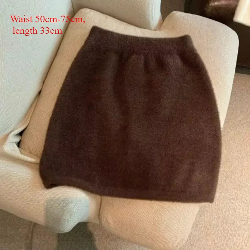 Cintura elástica magro feminino saia curta sexy elegante all-match básico mini saia inverno doce casual malha imitação de pele de vison saia