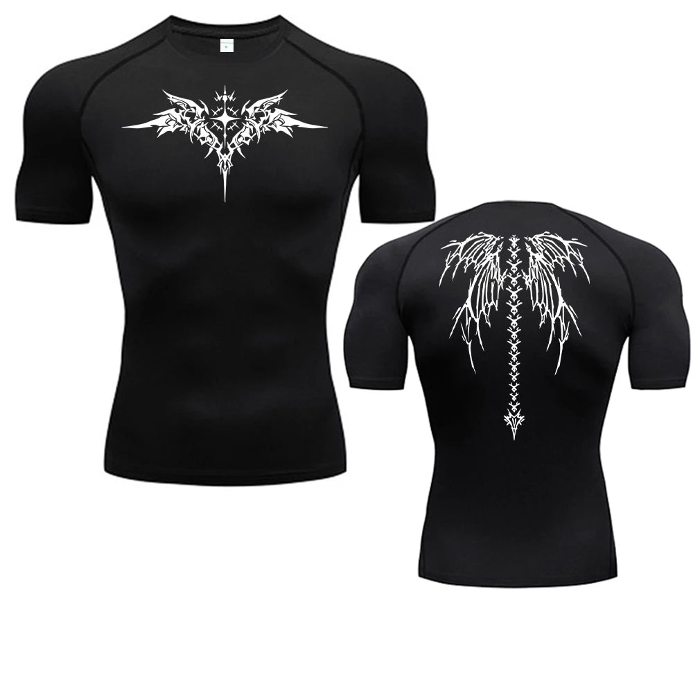 Camiseta de Compressão com Estampa de Anime para Homens, Camiseta de Corrida de Secagem Rápida, Roupas de Fitness, Tops Respiráveis de Manga Curta