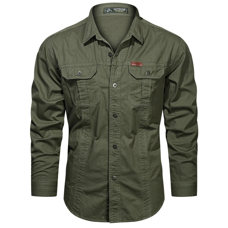 2023 camisa de carga dos homens manga longa camisas casuais algodão alta qualidade camisa militar overshirt roupas marca blusas pretas 5xl