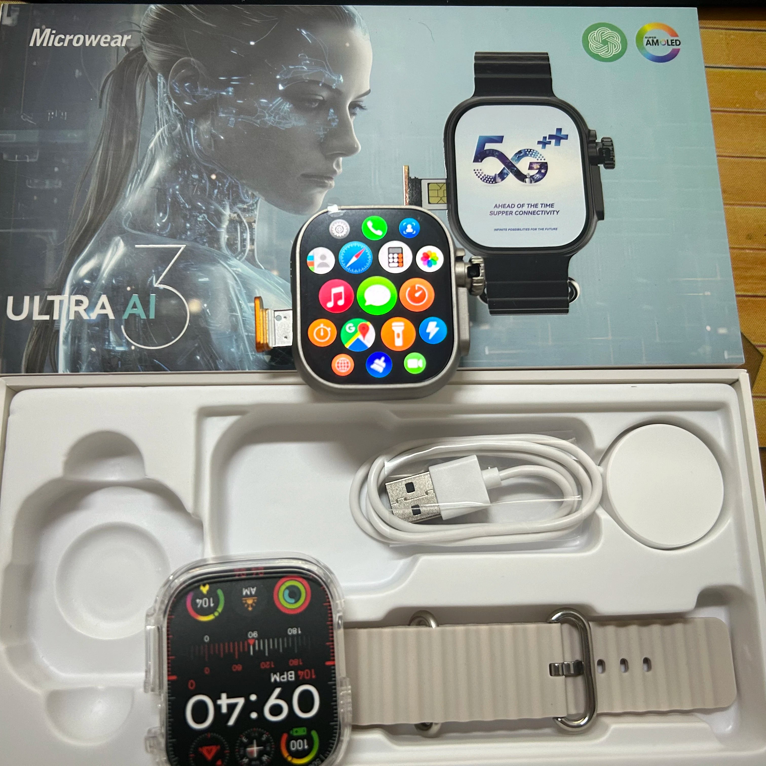 Microwear Ultra Ai3 Smartwatch 5G 180 °   Câmera rotativa Google Play GPS WIFI 2.2 polegadas Amoled HD Display 4G Chamando Smartwatch Masculino