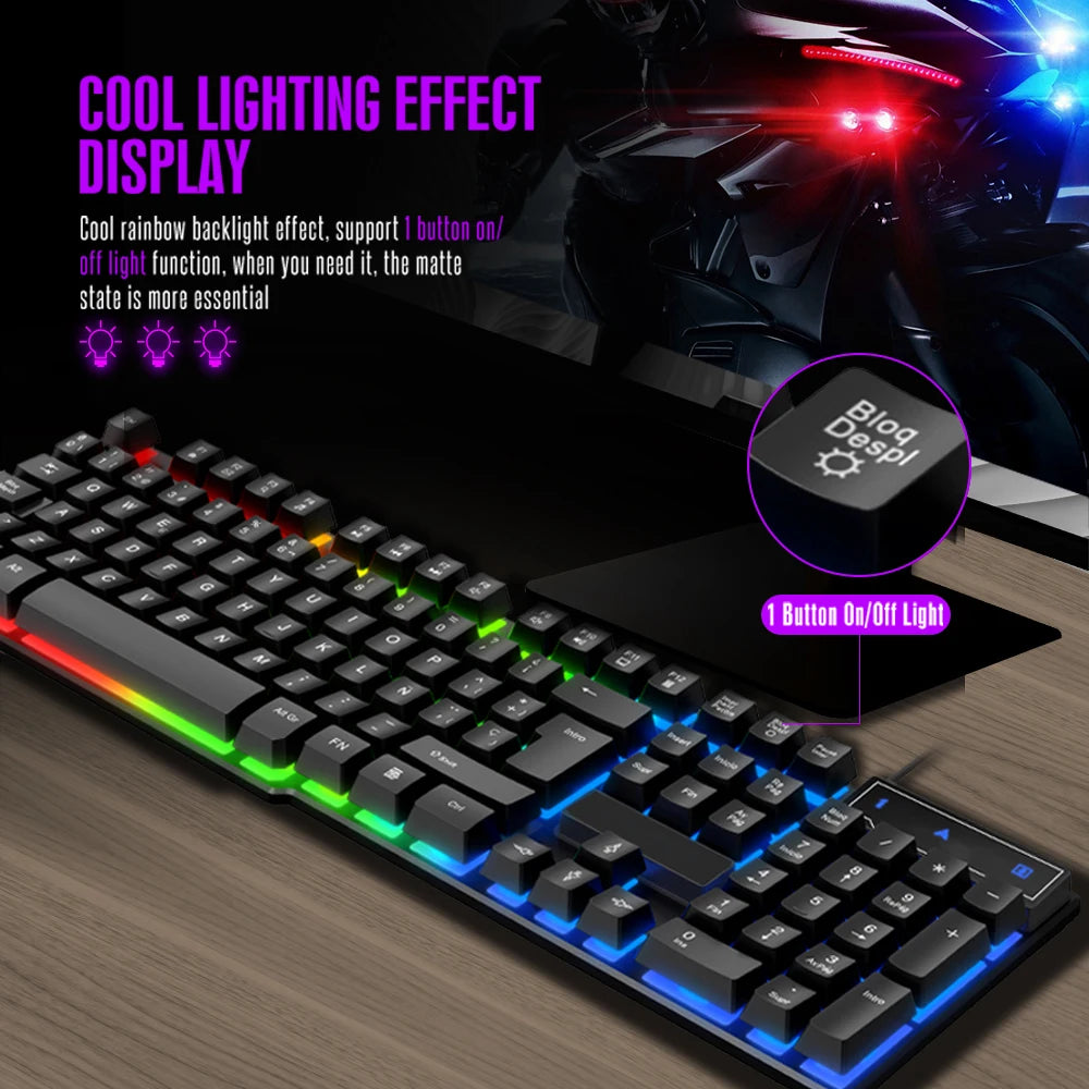 Teclado com Fio T20, Acessórios para Computador, Teclado Russo e Espanhol, USB, Retroiluminado RGB, Teclas Mecânicas, Padrão 104 Teclas