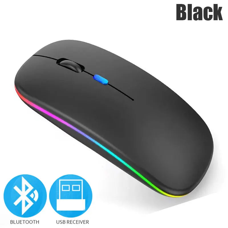 Rato sem fio bluetooth 5.0 com usb recarregável rgb luz para computador portátil computador pc macbook gaming mouse 2.4ghz 1600dpi