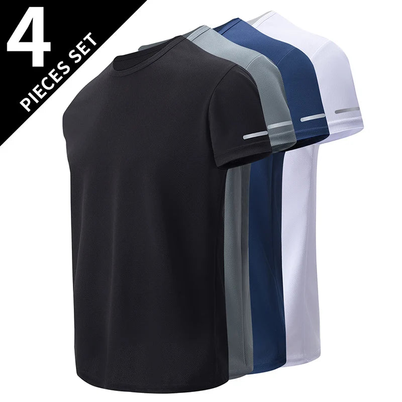 4/1 pçs verão masculino cor sólida coringa de secagem rápida manga curta solta plus size esportes correndo jogando camisa masculina de meia-idade