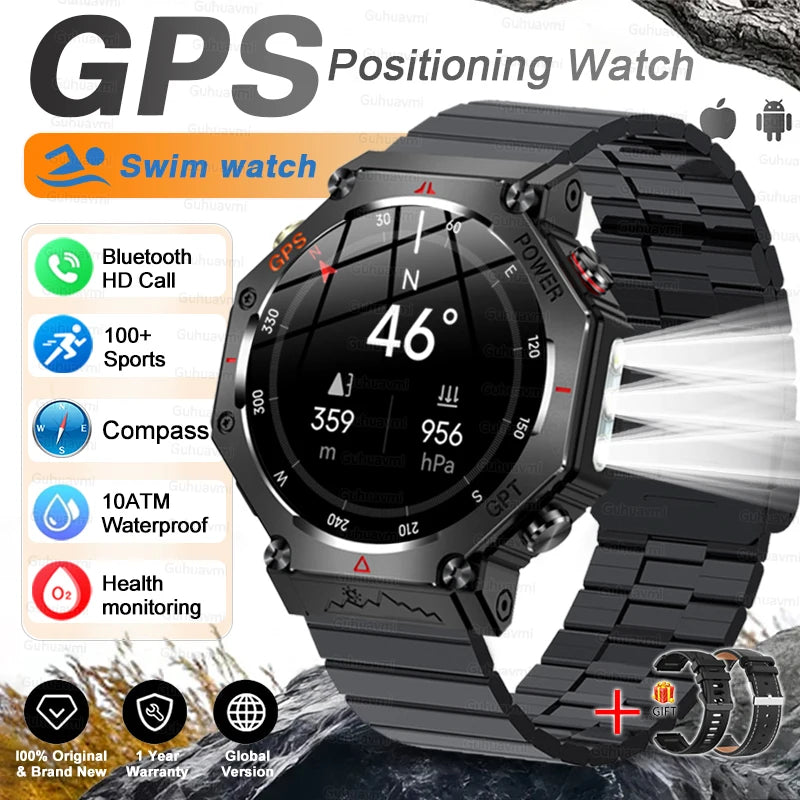 T-rex 3 ultra militar grau gps relógio inteligente 10atm à prova dwaterproof água bússola altímetro barométrico amoled masculino hd chamada esportes smartwatch