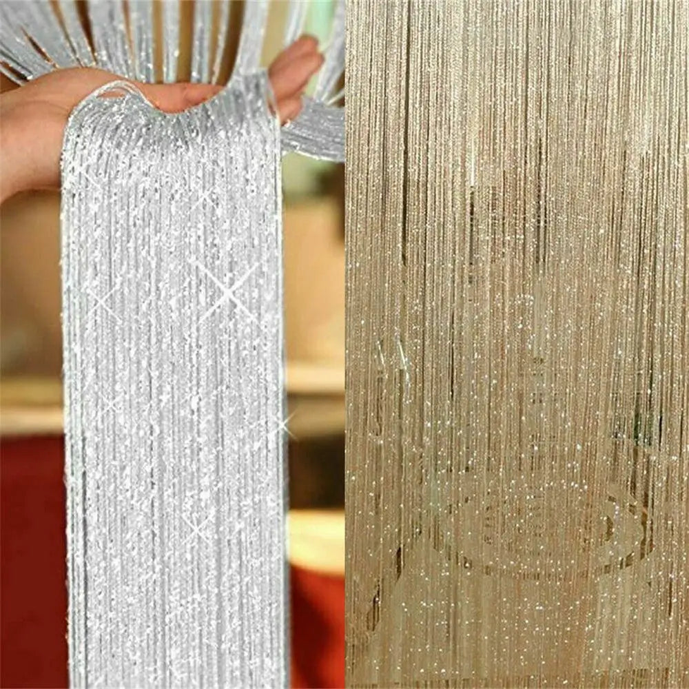 Borla Janela Cortinas para Porta, Painel Brilhante, Pendurado cortinas frisadas, Glitter String, Porta Fly Screen, Decoração do partido, 2 m x 1m
