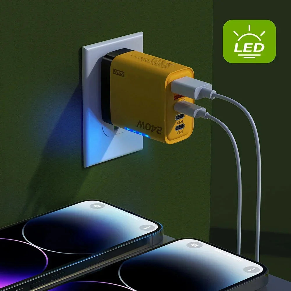 Carregador de Mesa USB C GaN 240W 5 em 1, Adaptador de Carregamento Rápido para Telefone, Cabo Tipo C 10A para iPhone, Samsung, Xiaomi, Carregador com Plugue EU/US/UK