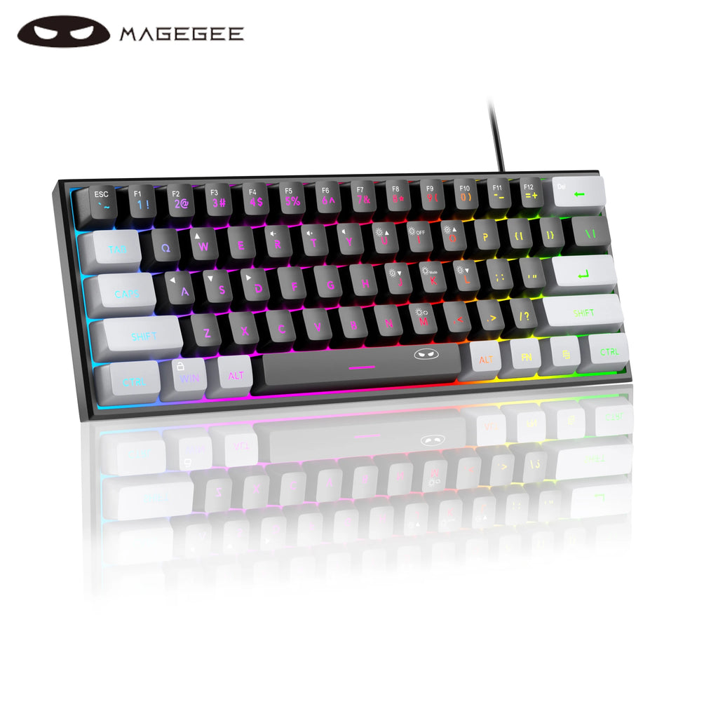 Teclado para jogos MageGee Mini 60%, teclado ultracompacto retroiluminado RGB de 61 teclas, escritório de sensação mecânica ergonômica à prova d'água TS91