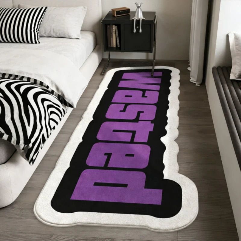 Tapete Decorativo para Quarto em Forma Irregular, Tapetes Criativos com Letras para Sala de Estar, Tapete Macio Lavável para Lado da Cama, Tapete Antiderrapante para Casa