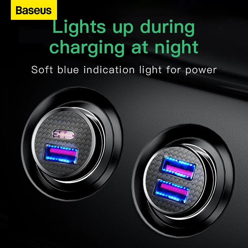 Baseus carregador de carro usb carga rápida 4.0 qc4.0 qc3.0 pps scp 5a pd tipo c 30w carregador usb de carro rápido para iphone xiaomi telefone móvel