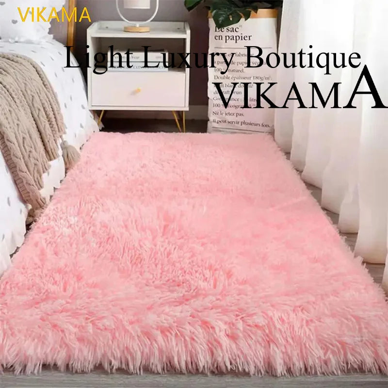 Vikama lã de seda cor sólida sala de estar quarto cabeceira sofá tapete macio casa luz luxo antiderrapante sujo resistente lavável