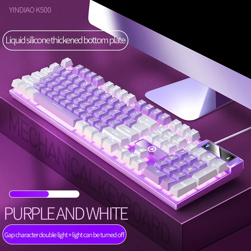 K500 teclado rosa cor mista branco rosa teclas 104 teclas teclado para jogos com fio para laptop PC