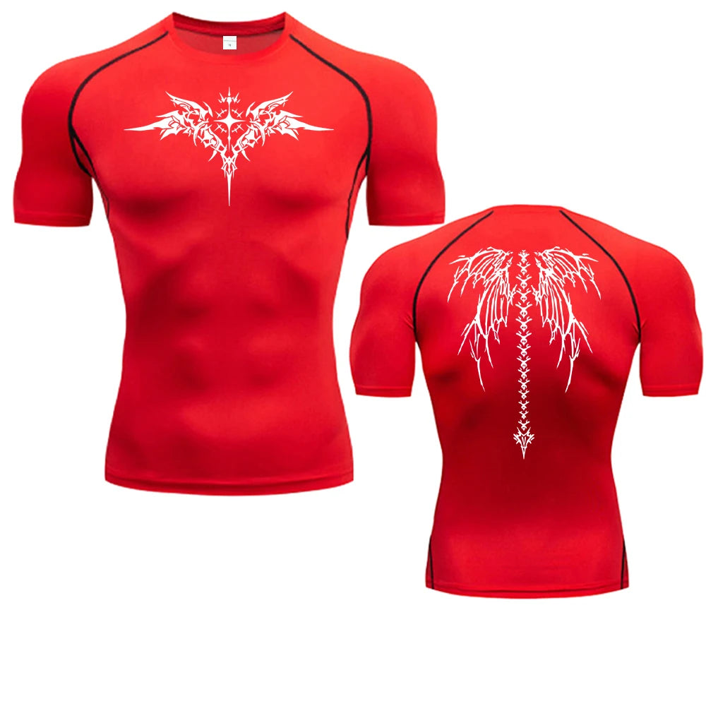Camiseta de Compressão com Estampa de Anime para Homens, Camiseta de Corrida de Secagem Rápida, Roupas de Fitness, Tops Respiráveis de Manga Curta