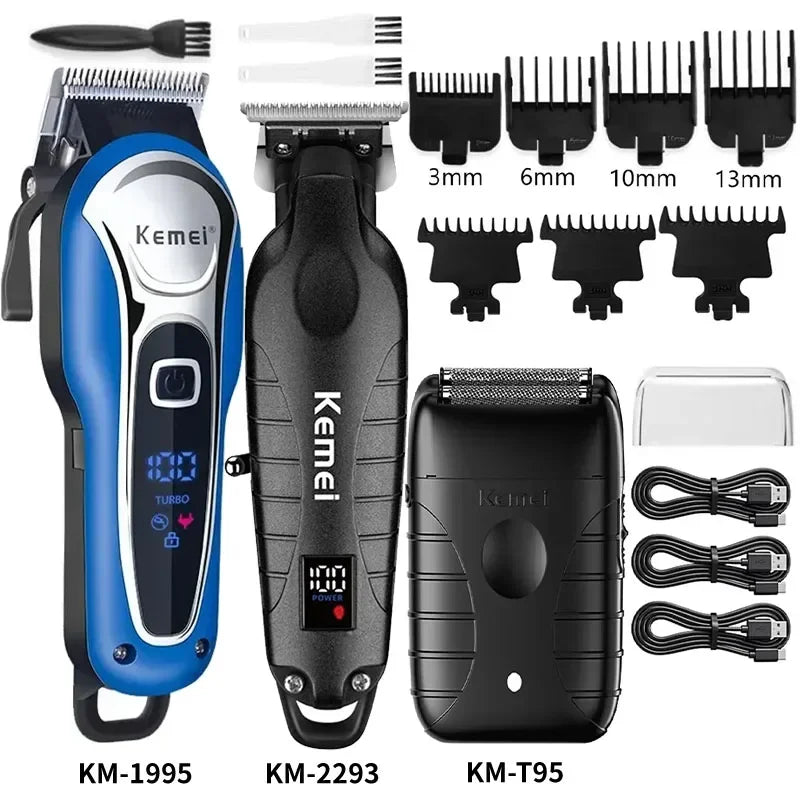 Máquina de Corte Profissional Kemei KM-1995 KM-2293 KM-T95, Aparador de Cabelo Elétrico com Display LCD