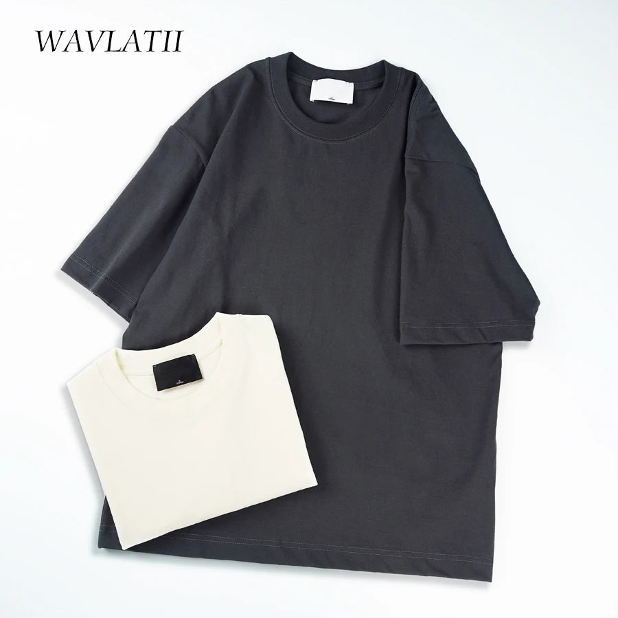 Wavlatii camisetas de verão de grandes dimensões para mulheres homens marrom casual feminino coreano streetwear camisetas unissex básico sólido jovem legal topos