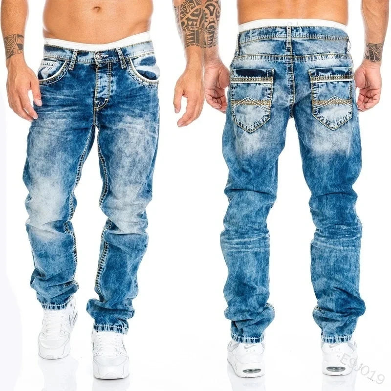 2024 calças de brim masculinas bolsos sólidos estiramento denim calças retas primavera verão negócios calças casuais diário streetwear roupas masculinas