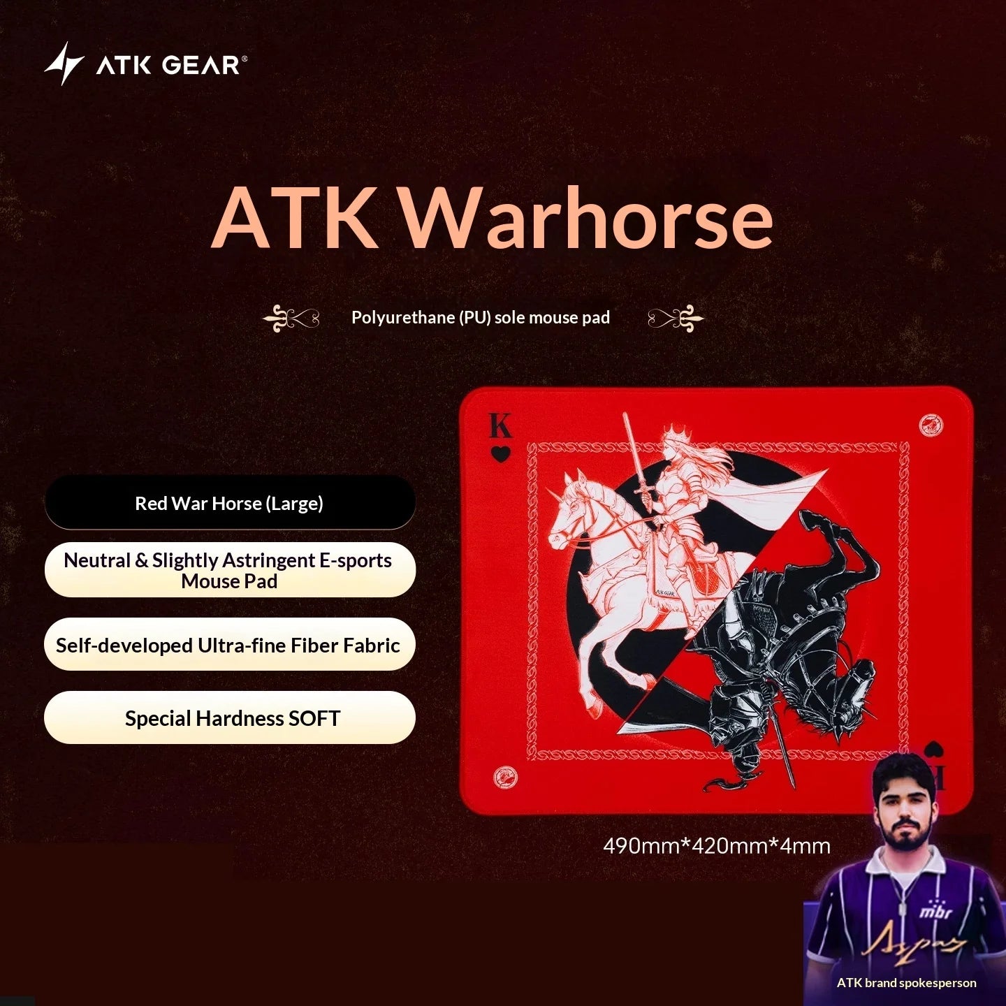 Mouse Pad Original ATK Warhorse Battle Riding com Ilustração Genuína para E-Sports, Jogos FPS e Uso em Escritório - Fearless Contract Delta