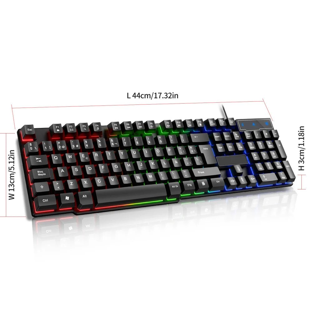 Teclado com Fio T20, Acessórios para Computador, Teclado Russo e Espanhol, USB, Retroiluminado RGB, Teclas Mecânicas, Padrão 104 Teclas