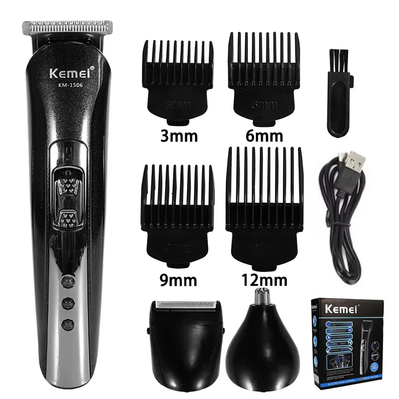 Kemei KM-1506 3 em 1 máquina de cortar cabelo elétrica carregamento usb barbeador recarregável nariz aparador cabelo profissional máquina barbear