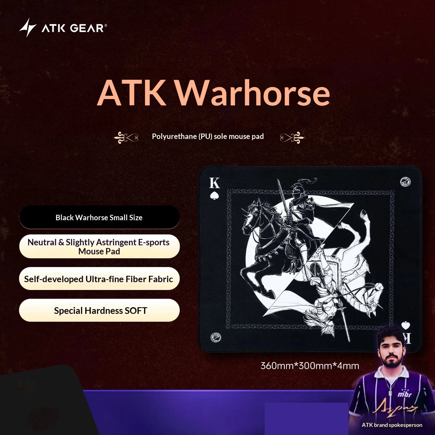 Mouse Pad Original ATK Warhorse Battle Riding com Ilustração Genuína para E-Sports, Jogos FPS e Uso em Escritório - Fearless Contract Delta
