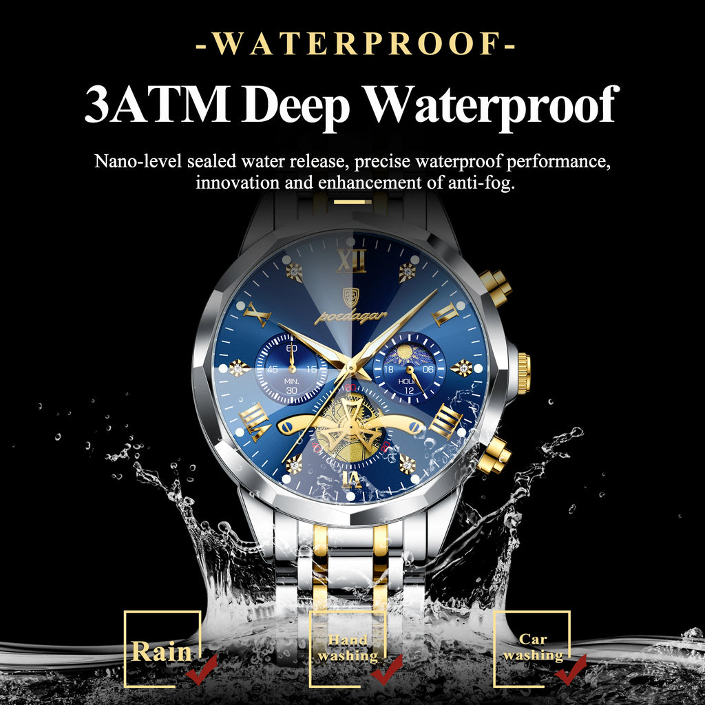 Poedagar luxo relógio masculino topo original à prova dwaterproof água luminosa cronógrafo homem relógio de pulso aço inoxidável quartzo relógios masculinos reloj