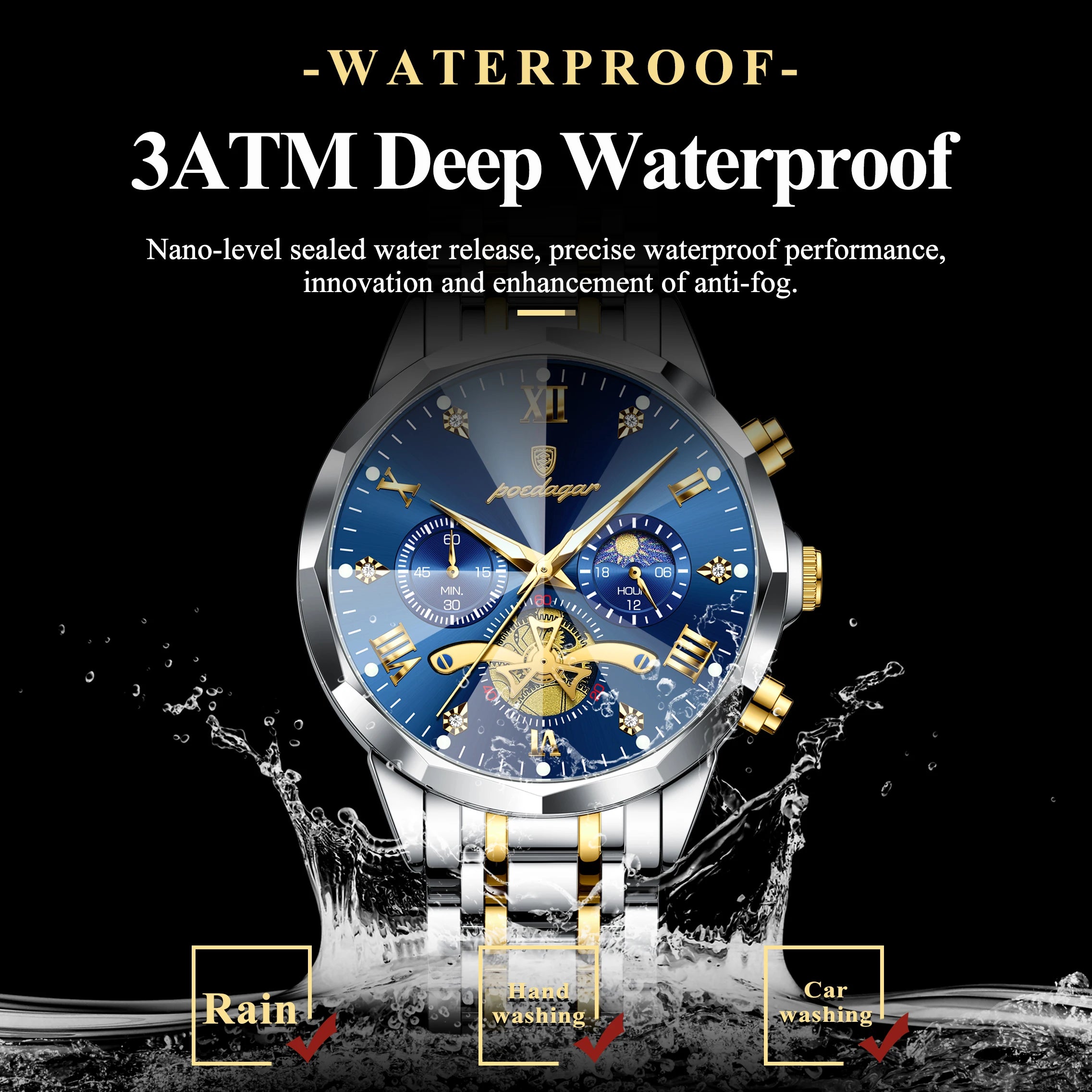 Poedagar luxo relógio masculino topo original à prova dwaterproof água luminosa cronógrafo homem relógio de pulso aço inoxidável quartzo relógios masculinos reloj