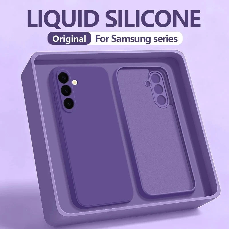 Capa de Telefone de Silicone Líquido Luxuosa com Sensação de Pele para Samsung Galaxy S21 S22 S23 S24 S25 S26 Ultra Plus, Anti-Queda e Totalmente Protetora