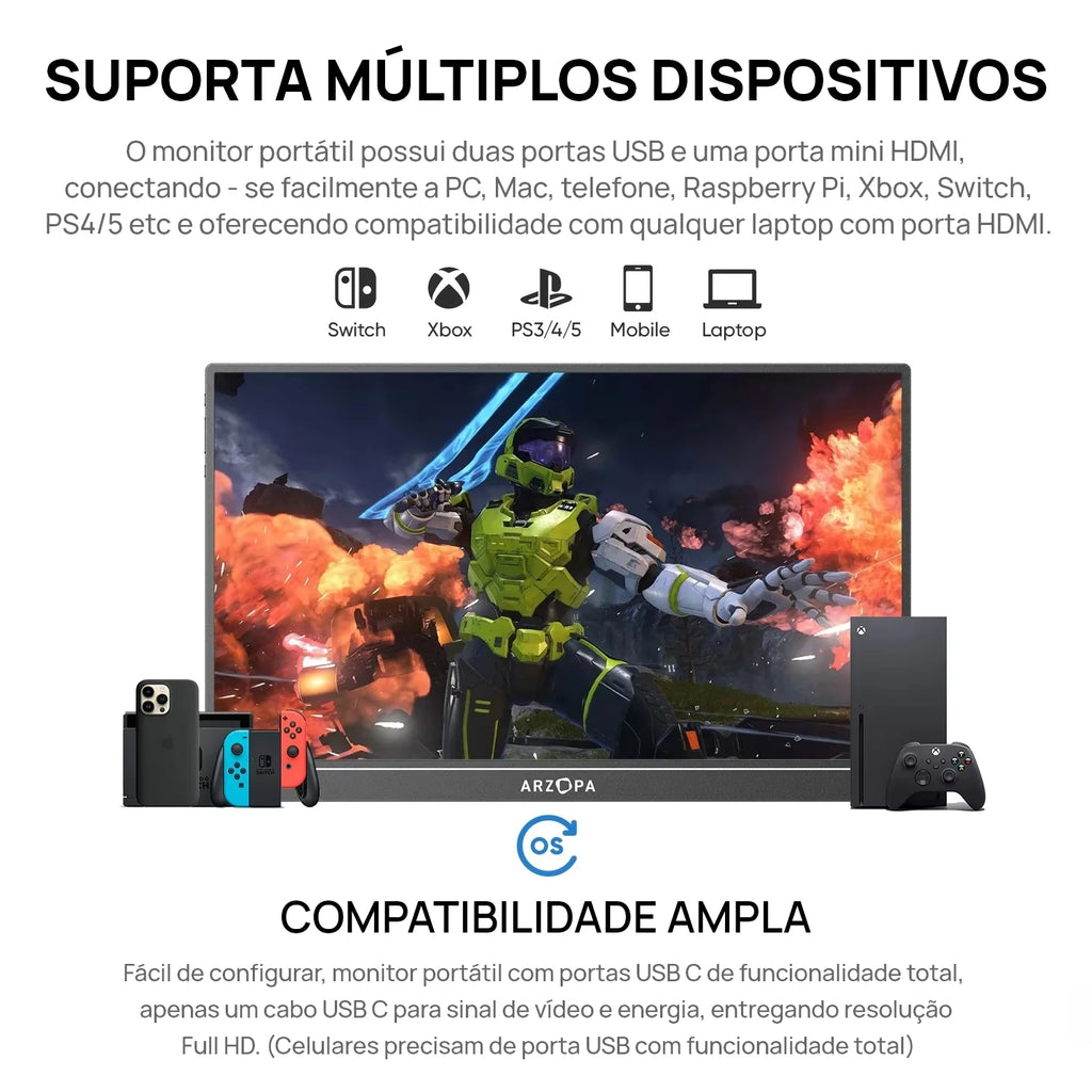 ARZOPA 16 "2.5K QHD Monitor Portátil 16:10 Tela IPS com Tipo-c Mini HDMI Segundo Display para MAC/Laptop/PC/Xbox/PS/Switch, Z1RC