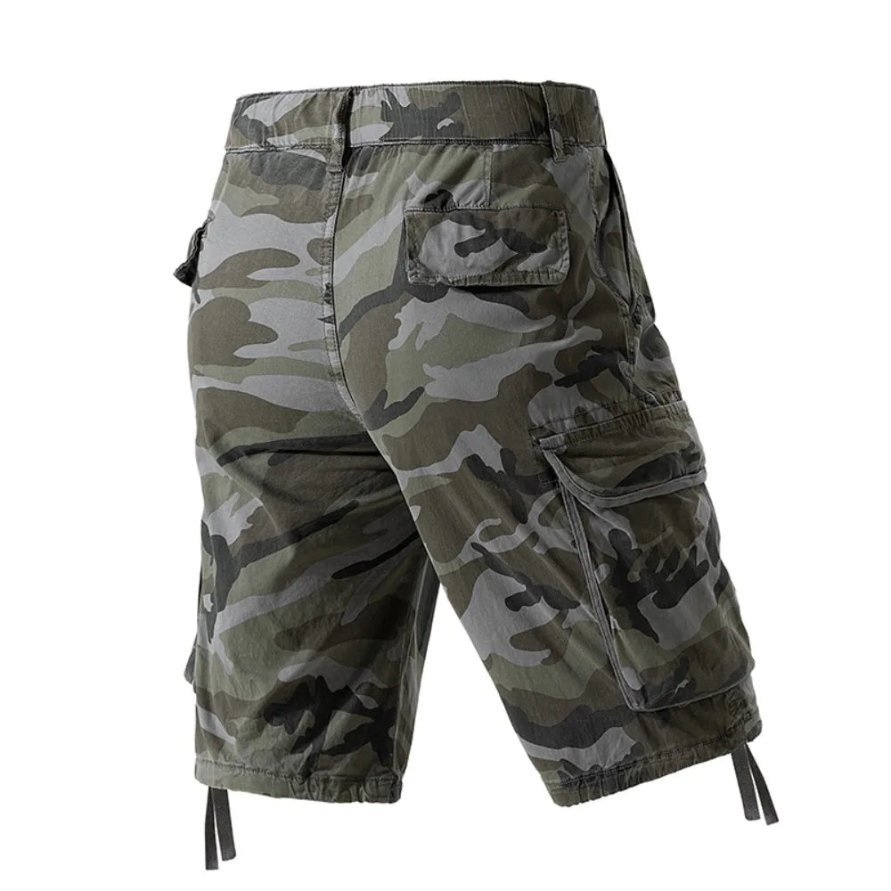 Bermudas Cargo Camufladas Masculinas para Atividades ao Ar Livre, com Múltiplos Bolsos, em Algodão, Casuais, de Verão, Respiráveis