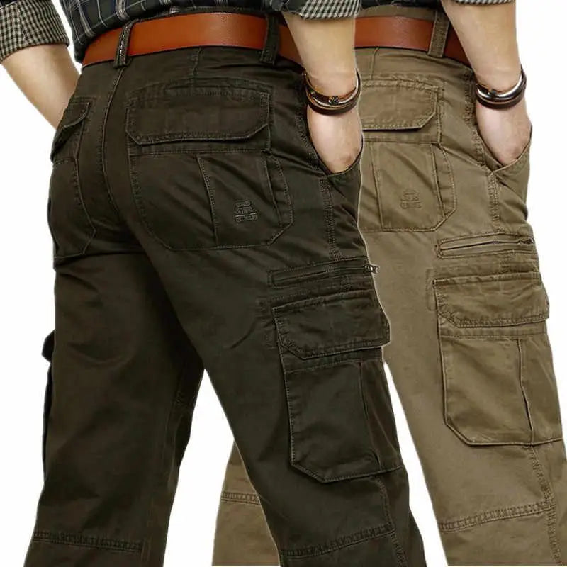 Calças de Trabalho Casuais de Algodão para Homens, Tamanho Grande, Soltas, com Pernas Retas e Múltiplos Bolsos, Resistentes a...
