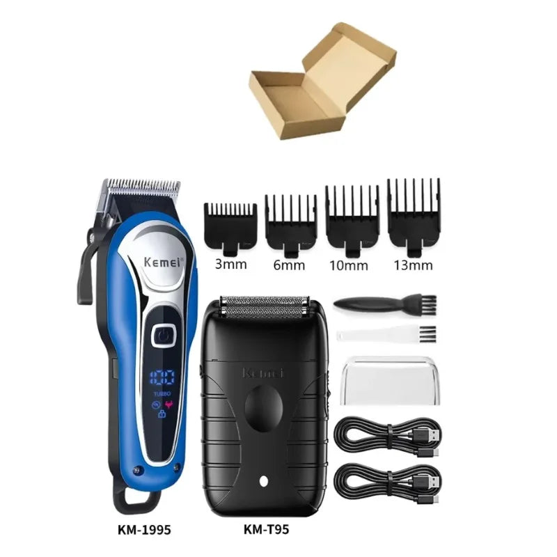Máquina de Corte Profissional Kemei KM-1995 KM-2293 KM-T95, Aparador de Cabelo Elétrico com Display LCD