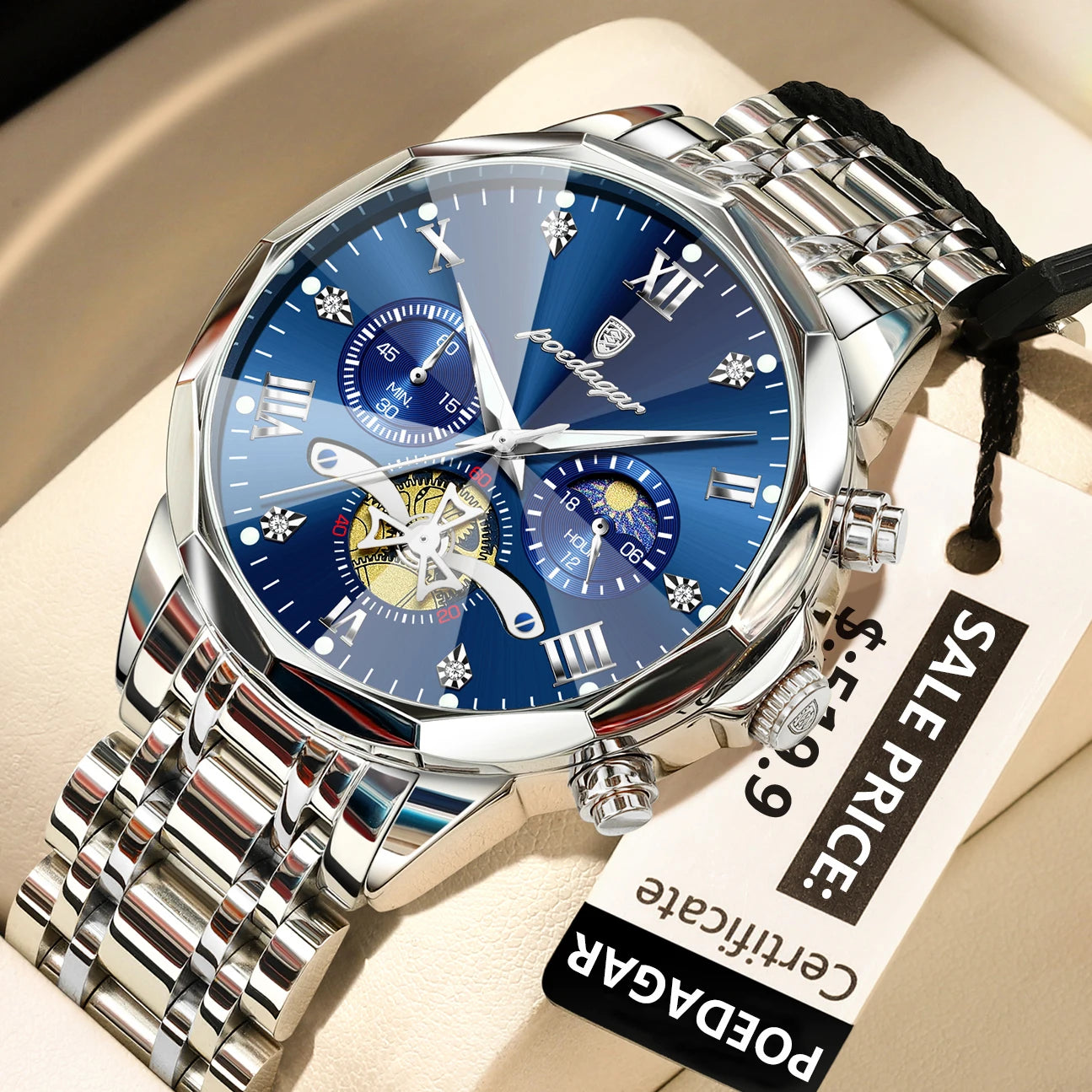 Poedagar luxo relógio masculino topo original à prova dwaterproof água luminosa cronógrafo homem relógio de pulso aço inoxidável quartzo relógios masculinos reloj